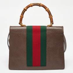 Gucci Brown Leather Medium Bamboo Web Falena Top Handle Bag