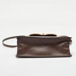 Gucci Brown Leather Medium Bamboo Web Falena Top Handle Bag