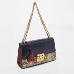 Pre Owned Gucci Tricolor Python Medium Padlock Shoulder Bag