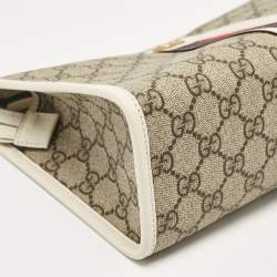 Pre Owned Gucci White/Beige GG Supreme Canvas Ophidia Pouch