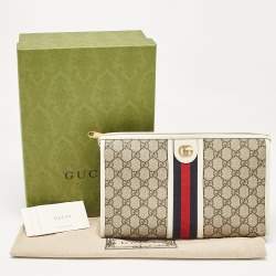 Pre Owned Gucci White/Beige GG Supreme Canvas Ophidia Pouch