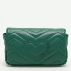 Gucci Green Quilted Leather GG Marmont Super Mini Shoulder Bag