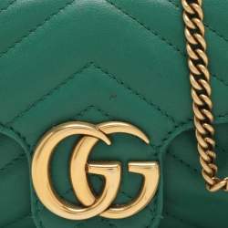 Gucci Green Quilted Leather GG Marmont Super Mini Shoulder Bag