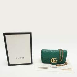 Gucci Green Quilted Leather GG Marmont Super Mini Shoulder Bag