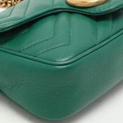 Gucci Green Quilted Leather GG Marmont Super Mini Shoulder Bag