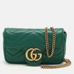 Gucci Green Quilted Leather GG Marmont Super Mini Shoulder Bag