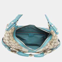 Gucci Blue, Brown Leather, Canvas Oversized Horsebit Hobo Bag 