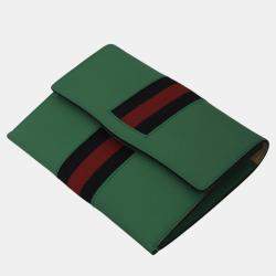 Gucci Green Leather Web Clutch 