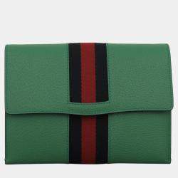 Gucci Green Leather Web Clutch 