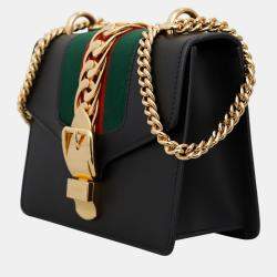 Gucci Black Calfskin Leather Mini Sylvie Chain Shoulder Bag 