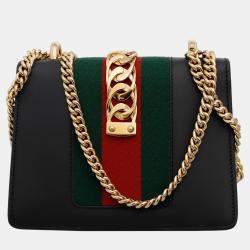 Gucci Black Calfskin Leather Mini Sylvie Chain Shoulder Bag 