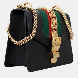 Gucci Black Calfskin Leather Mini Sylvie Chain Shoulder Bag 