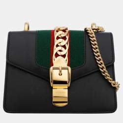 Gucci Black Calfskin Leather Mini Sylvie Chain Shoulder Bag 