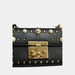 Gucci Black Calfskin Studded Small Padlock Shoulder Bag 