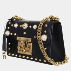 Gucci Black Calfskin Studded Small Padlock Shoulder Bag 
