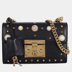 Gucci Black Calfskin Studded Small Padlock Shoulder Bag 