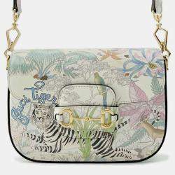 Gucci Ivory/Multicolor Leather Horsebit 1955 Animal Print Shoulder Bag