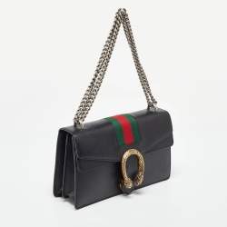 Gucci Black Leather Small Web Dionysus Shoulder Bag