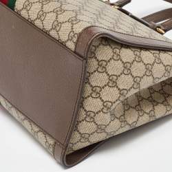 Pre Owned Gucci Beige/Brown GG Supreme Canvas and Leather Medium Ophidia Tote