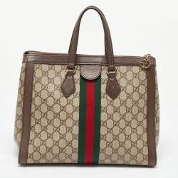 Pre Owned Gucci Beige/Brown GG Supreme Canvas and Leather Medium Ophidia Tote