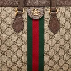 Pre Owned Gucci Beige/Brown GG Supreme Canvas and Leather Medium Ophidia Tote