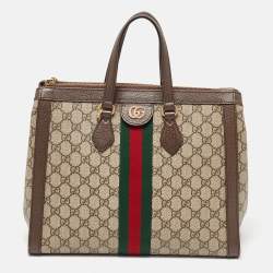 Pre Owned Gucci Beige/Brown GG Supreme Canvas and Leather Medium Ophidia Tote