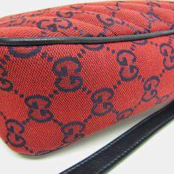 Gucci Red Jacquard GG Marmont Shoulder Bag