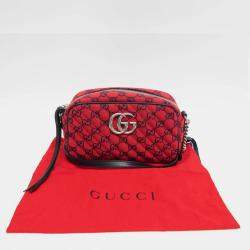 Gucci Red Jacquard GG Marmont Shoulder Bag