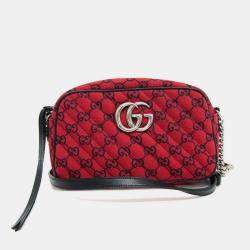 Gucci Red Jacquard GG Marmont Shoulder Bag
