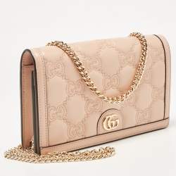 مملوكة مسبقًا Gucci Rose Beige GG Matelasse Leather Wallet On Chain