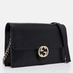 Gucci Black Leather Interlocking G Wallet On Chain