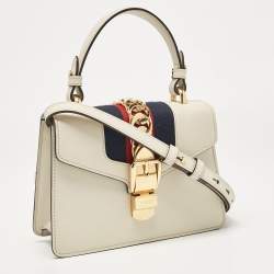 Pre Owned Gucci Off White Leather Mini Sylvie Top Handle Bag