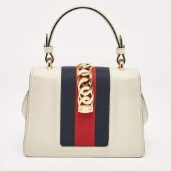 Pre Owned Gucci Off White Leather Mini Sylvie Top Handle Bag