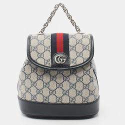 Gucci Offdia Gg Supreme Coated Canvas Leather White Navy Backpack