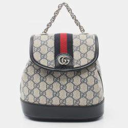 Gucci Offdia Gg Supreme Coated Canvas Leather White Navy Backpack