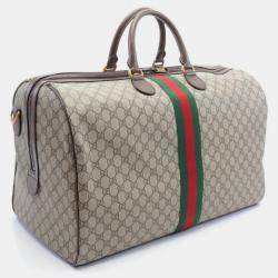 Gucci Beige Brown Multicolor Coated Canvas Leather Gg Supreme Sherry Line Boston Bag