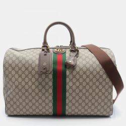 Gucci Beige Brown Multicolor Coated Canvas Leather Gg Supreme Sherry Line Boston Bag