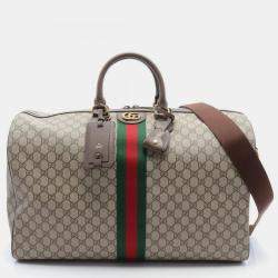 Gucci Beige Brown Multicolor Coated Canvas Leather Gg Supreme Sherry Line Boston Bag