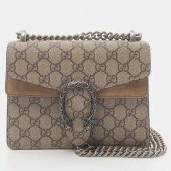 Gucci Dionysus Gg Supreme Coated Canvas Suede Beige Brown  Shoulder Bag