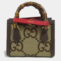 Gucci Jumbo Gg Canvas Leather  Beige Brown Bag