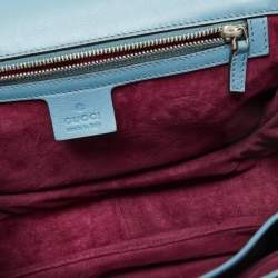 Pre Owned Gucci Blue/Brown Lizard Leather Medium Bamboo Top Handle Bag