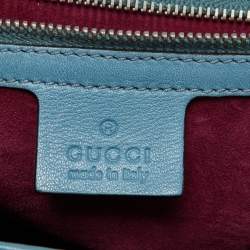 Pre Owned Gucci Blue/Brown Lizard Leather Medium Bamboo Top Handle Bag