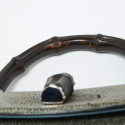 Pre Owned Gucci Blue/Brown Lizard Leather Medium Bamboo Top Handle Bag