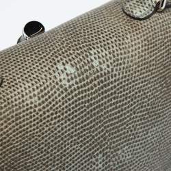 Pre Owned Gucci Blue/Brown Lizard Leather Medium Bamboo Top Handle Bag