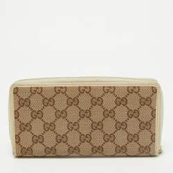 Gucci Beige GG Canvas and Leather Zip Continental Wallet