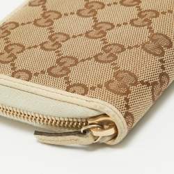 Gucci Beige GG Canvas and Leather Zip Continental Wallet