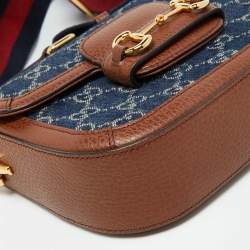 Gucci Blue/Brown GG Denim and Leather Mini Horsebit 1955 Crossbody Bag