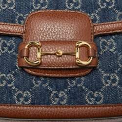 Gucci Blue/Brown GG Denim and Leather Mini Horsebit 1955 Crossbody Bag