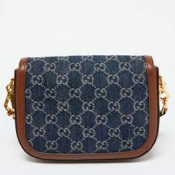 Gucci Blue/Brown GG Denim and Leather Mini Horsebit 1955 Crossbody Bag