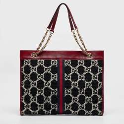 Pre Owned Gucci Red/Black Jumbo GG Tweed Large Rajah Tote
